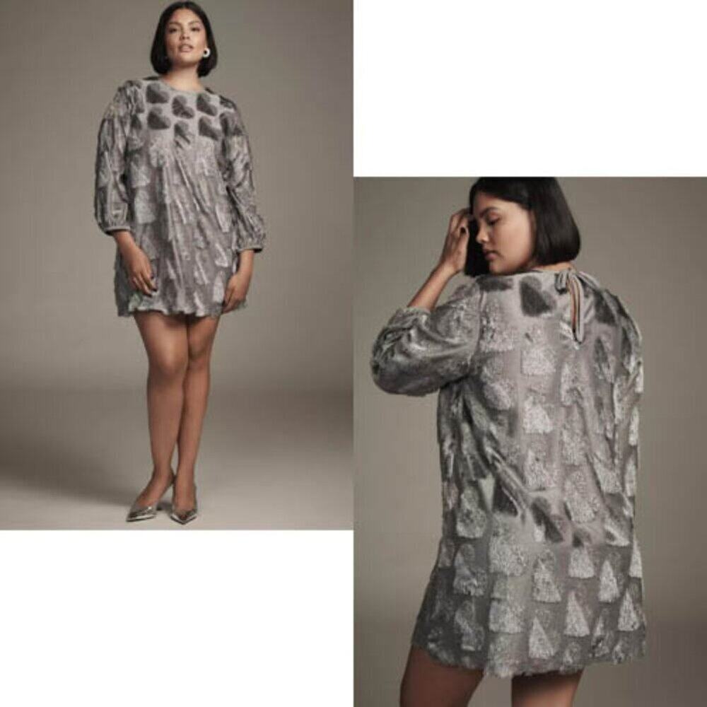 Anthropologie Hutch Metallic Heart Shift Mini Dress 1X NWT